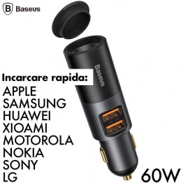 Incarcator auto Baseus Share Together, 60W Max, Quick Charge 4.0+, USB Tip A x2